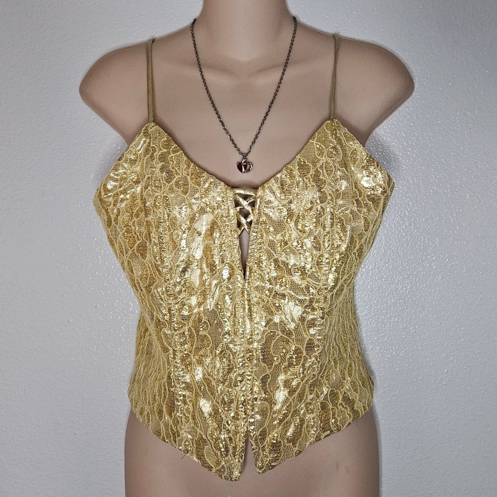 Vintage Jessica McClintock Gunne Sax Gold Lace Corset Top Bustier